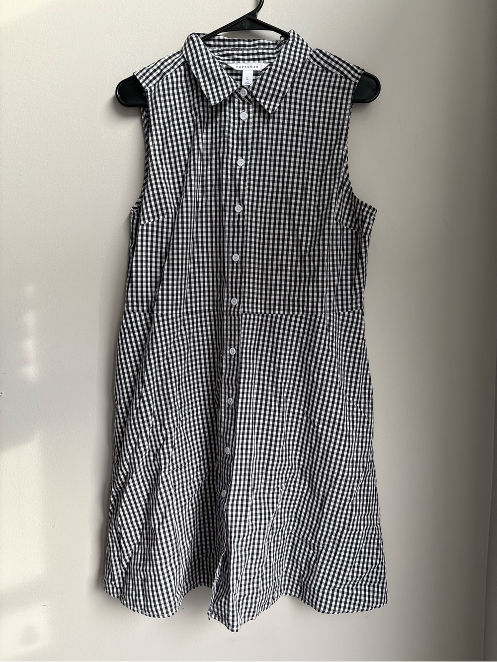 POPSUGAR Black White Gingham Button Front Midi Dress Sleeveless Size L